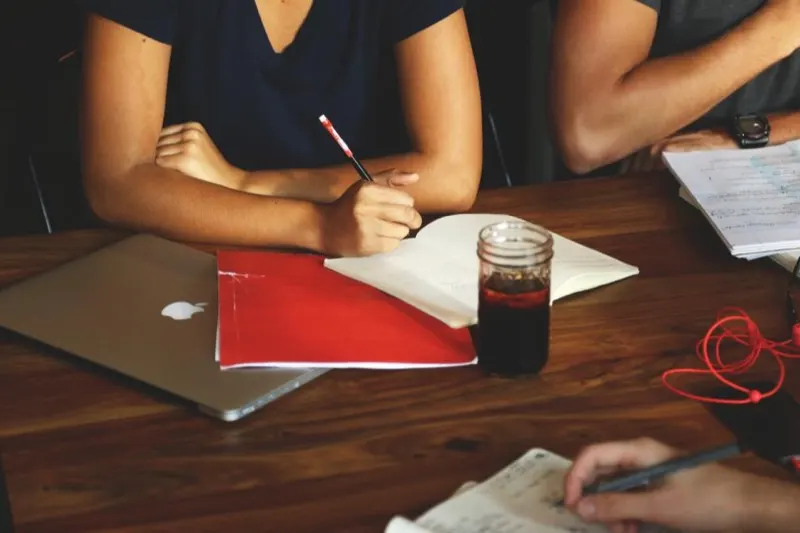 Team working together around a table